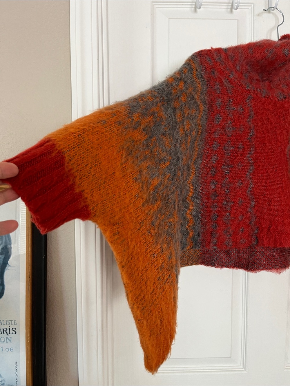 Vertigo SzXs/S Cowl Neck Cropped Fuzzy Wool Blend Knit Sweater, Rust and Orange - Picture 4 of 11